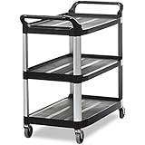 Rubbermaid Commercial 409100 BLA XTRA Service and Utility Cart, 3-Shelf Open-Sided, Black