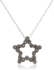 Sterling Silver Oxidized Marcasite Open Pendant Necklace, 18"