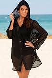 Beach Belle Long Sleeve Nassua Plus Size Mesh Hoodie Womens Swimsuit - Black - Size:1X