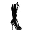 5 1/4 Inch Sexy High Heel Knee High Boots Lace Up Boots Mini Platform Black