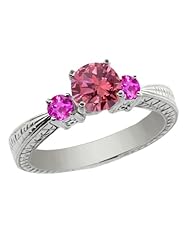 1.01 Ct Round Pink VS2/SI1 Diamond Sapphire and 14K White Gold 3-Stone Ring