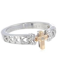 Precious Moments 2-Tone Sterling Silver Diamond Accent Cross Scroll Work Ring, Size 7