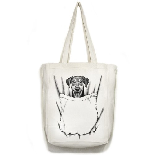 Dobie In Pocket Doberman Dog Art Open Top Tote Bag Picture