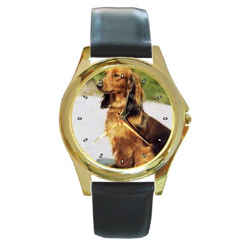 Dachshund Round Gold Metal Watch