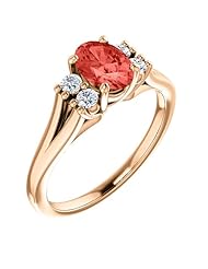 18K Rose Gold 7.00x5.00mm Oval Cut Chatham Created Padparadscha Sapphire and Diamond Ring -- LIFETIME WARRANTY