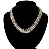 Silver Tone Wide Mesh Magnetic Fashion Choker Necklace