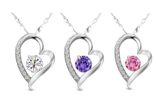 KATGI 18K Gold Plated Overlay Silver Crystal Heart Shape Lover Heart Pendant Necklace For Women