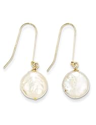MadiK® Kids 14k Yellow Gold Coin Shaped Cultured Pearl Dangle Earrings