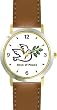 Dove of Peace - Christian or Jewish Theme - WATCHBUDDY&reg; DELUXE TWO-TONE THEME WATCH - Arabic Numbers - Brown Leather Strap-Women's Size-Small