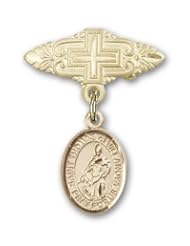 14K Gold Baby Badge with St. Thomas of Villanova Charm and Badge Pin with Cross