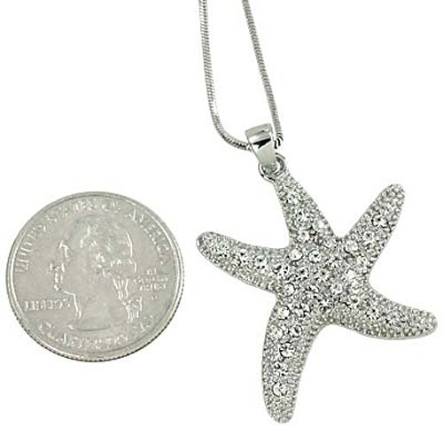 Silvertone Clear Rhinestone Starfish Pendant Necklace Fashion Jewelry