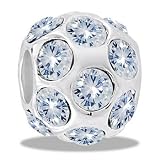 DaVinci Ice/Clear Diamond CZ Round Ball/Sphere April Birthstone Decorative European/Memory Bead/Charm Double Sterling Layered Bead - Fits Pandora Bracelets