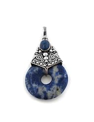 Double Blue Lapis Lazuli Donut Bali-Style Sterling Silver Pendant