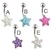 Paved gem star navel ring, pink - C title=
