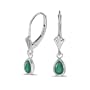 14K White Gold Pear Emerald Bezel Lever-back Earrings