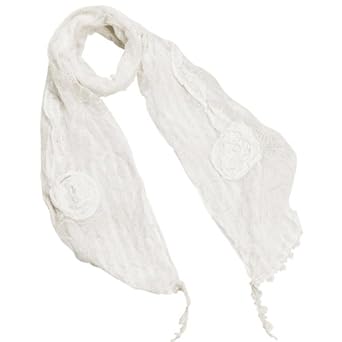 Cotton Lace Stitching Embroider Decorative Flowers Long Scarf Shawl - Various Colors