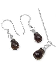 6.60 Carat Genuine Smoky Topaz Earring and Pendant Sterling Silver Set