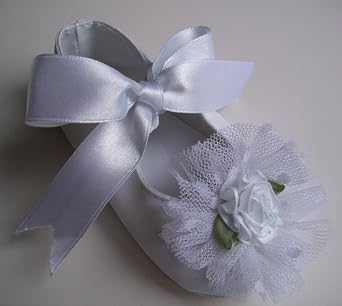 Baby White Tulle Flower Satin Shoes