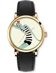 SPRAWL Aanalog Fashion Series Gold Ladies Watches of Genuine Black Leather Strap,Unique Wrist Watch for Women Girls Designed with beautiful lady