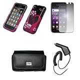 EMPIRE Black Leather Case Pouch with Belt Clip and Belt Loops + Purple Hear ....