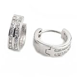 Sterling Silver Huggie Hoop Earrings with Clear CZ - Size: 5mm x 17mm
