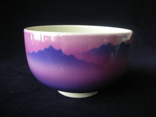 【抹茶碗】 賀峰 作 紫連山・抹茶碗 木箱入九谷焼 茶道具