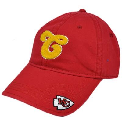 NFL Kansas City Chiefs Red Yellow Womens Ladies Chenille Hat Cap Garment Wash