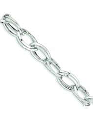 14K White Gold Polished & Textured Hollow w/ext. Bracelet 8 Inches