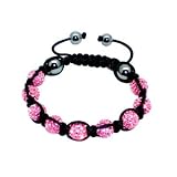 Nambeads © PINK Swarovski Crystal Bead SHAMBALLA BRACELET with 9 Iced out Disco ball beads covered in crystals and 4 highly polished Hematite beads. Beautiful handmade high quality Celebrity Fashion bracelet. Check our range of colours.