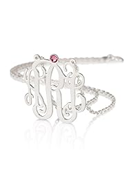 Monogram Necklace with Birthstone -Sterling Silver Personalized Name Necklace