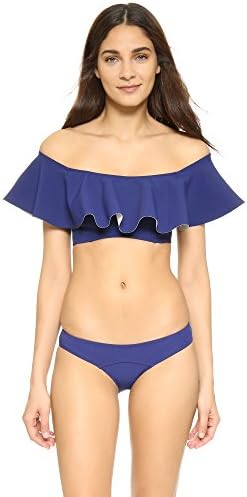 Lisa Marie Fernandez Women's Mira Flounce Bikini, Navy/Cream Bonded, 2