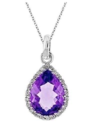 5.25 cttw 10k White Gold Diamond Pear Shaped Amethyst Halo Pendant Necklace (Real Diamonds and Gems: 5.25 cttw), 18"