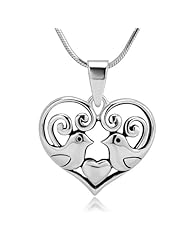 925 Sterling Silver Adorable Love Birds Kissing Heart Shaped Cut Out Celtic Design Pendant with Sterling Silver Necklace Chain 18, Best Gift Collection, Fashion Jewelry for Women, Teens - Nickel Free