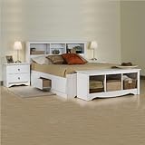 Prepac Monterey White Double Wood Platform Storage Bed 3 Piece Bedroom Set