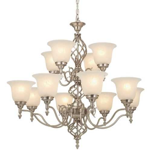 Satin Nickel Chandelier with 12 Lights On Sale