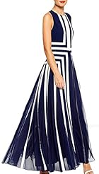 A-line Sleeveless  Striped Print Round Neck Chiffon  Ball Gown Tunic/Maxi Dress 