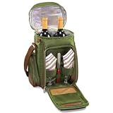 Picnic Time Caddy Golf Cooler Backpack w Wine and Cheese Service For 2 (Pine Green)