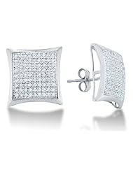 10K Yellow and White Two Tone Gold Micro Pave Set Round Diamond Square Shape Setting Stud Earrings with Push Back Closure - (1/2 cttw)