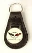 Corvette C5 Cloisonne Key Ring on Black Leather