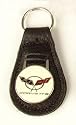 Corvette C5 Cloisonne Key Ring on Black Leather