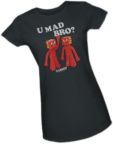 U Mad Bro? -- The Gumby Show Crop Sleeve Fitted Juniors T-Shirt, Large