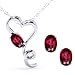2.45 Ct Oval Ruby Red Topaz Heart Pendant Earrings Sterling Silver Set