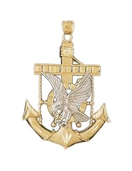 Dazzlers Solid Eagle on Ancor Charm Pendant 14k Two Tone Yellow and White Gold Available in three colors from jewelsberry (weights: 11.8 grams only)