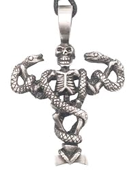 Anaconda Snake Skull Skeleton Pewter Pendant Necklace