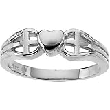 14K White Gold Heart and Cross Ring