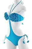 Turqouise 3D Floral Bandeau Cut-out Sides Monokini Swimsuit