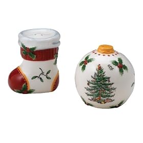 Spode Christmas Tree Salt and Pepper Set-Stocking Ornament by