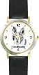 Boston Terrier (SC) Dog - WATCHBUDDY&reg; CLASSIC DELUXE TWO-TONE THEME WATCH - Arabic Numbers-Black Leather Strap-Women's Size-Small