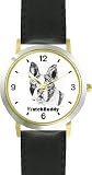 Boston Terrier (SC) Dog - WATCHBUDDY® CLASSIC DELUXE TWO-TONE THEME WATCH - Arabic Numbers-Black Leather Strap-Women's Size-Small