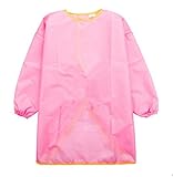 【SEBLES】 ベビー キッズ スモック カラフル エプロン 防水 幼稚園 め 2歳 ～ 6歳 全6色 サイズ S M L クロスセット (ピンク,S)